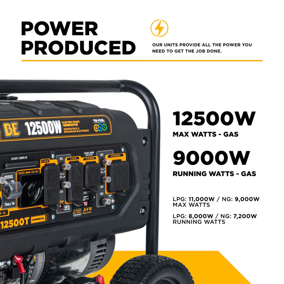 BE12500T - 12,500 Watt Tri-Fuel Generator